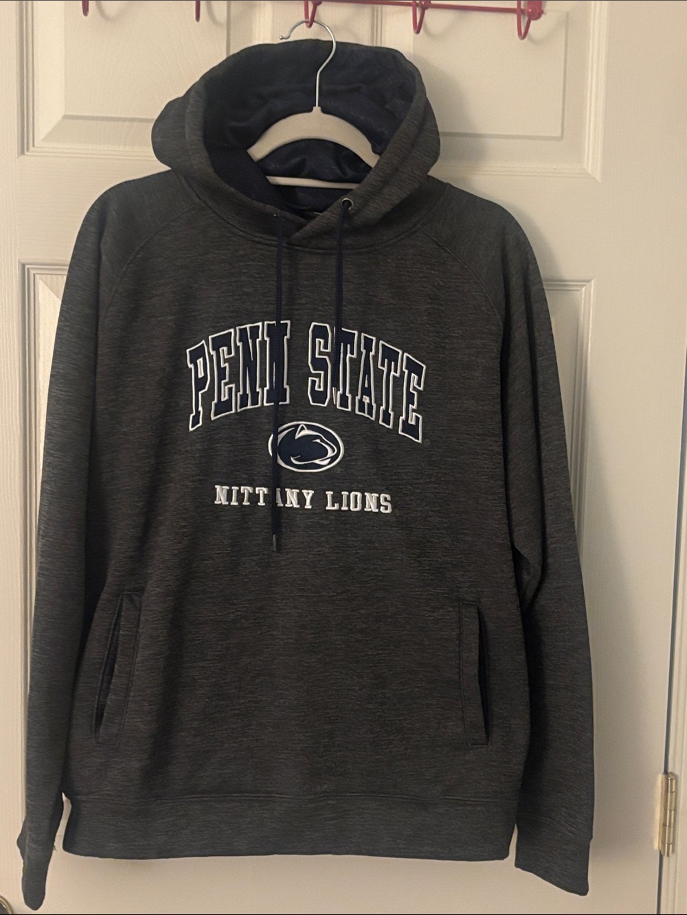 Penn State Men's Hooded Embroidered Sweatshirt - Charcoal and Navy Large